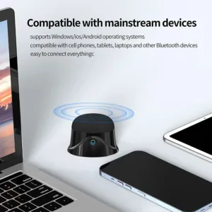 This is a portable magnetic Bluetooth speaker that features a strong magnet for easy adsorption to metal surfaces, offers 5W stereo sound, deep bass, and 9 hours of playtime, and is compatible with iPhone 12/13/14.