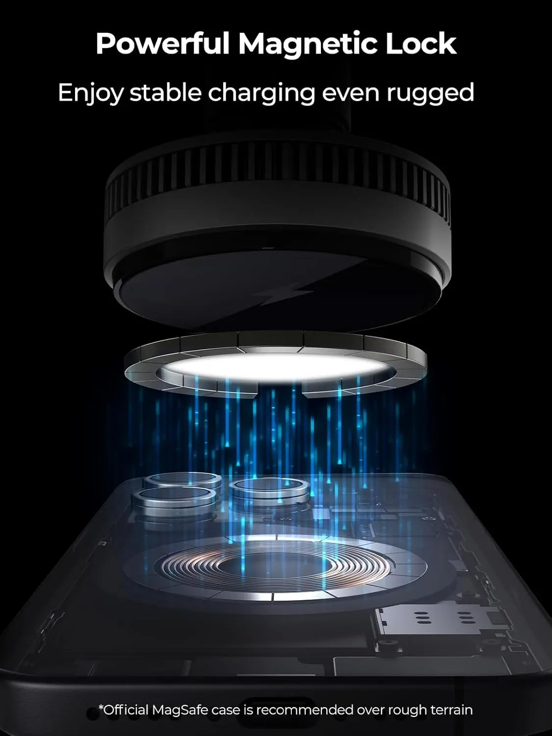 This magnetic car charger with active cooling and 15W Qi2 certified fast wireless charging securely holds and charges iPhones 12 through 16 and compatible magnetic cases, using an air vent mount.