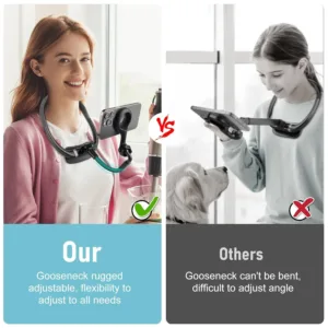 This magnetic neck phone holder allows hands-free POV shooting with adjustable angles and strong magnetic attachment, compatible with all smartphones and perfect for recording videos or watching movies on the go.