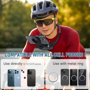 This magnetic neck phone holder allows hands-free POV shooting with adjustable angles and strong magnetic attachment, compatible with all smartphones and perfect for recording videos or watching movies on the go.
