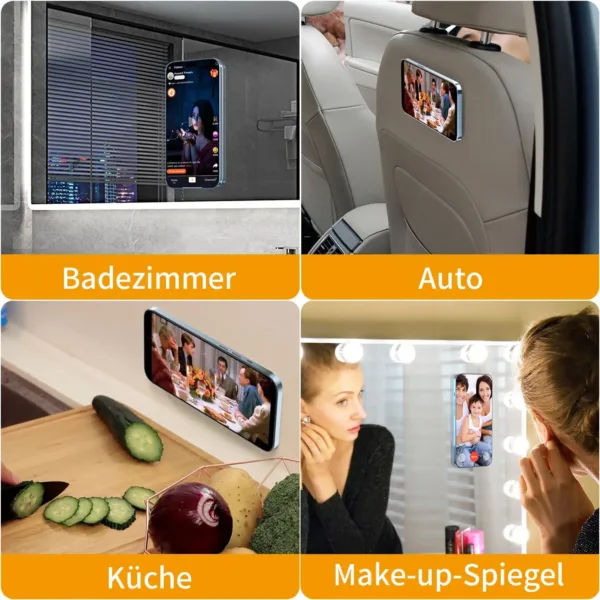 This red magnetic wall mount sticker securely holds an iPhone 12, 13, 14, 15, or 16, or a phone with a Magsafe compatible case, to any flat surface, freeing your hands.