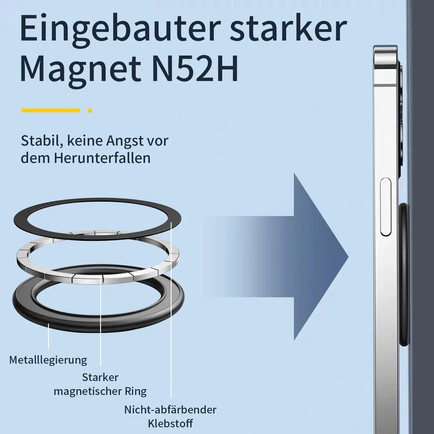 This red magnetic wall mount sticker securely holds an iPhone 12, 13, 14, 15, or 16, or a phone with a Magsafe compatible case, to any flat surface, freeing your hands.