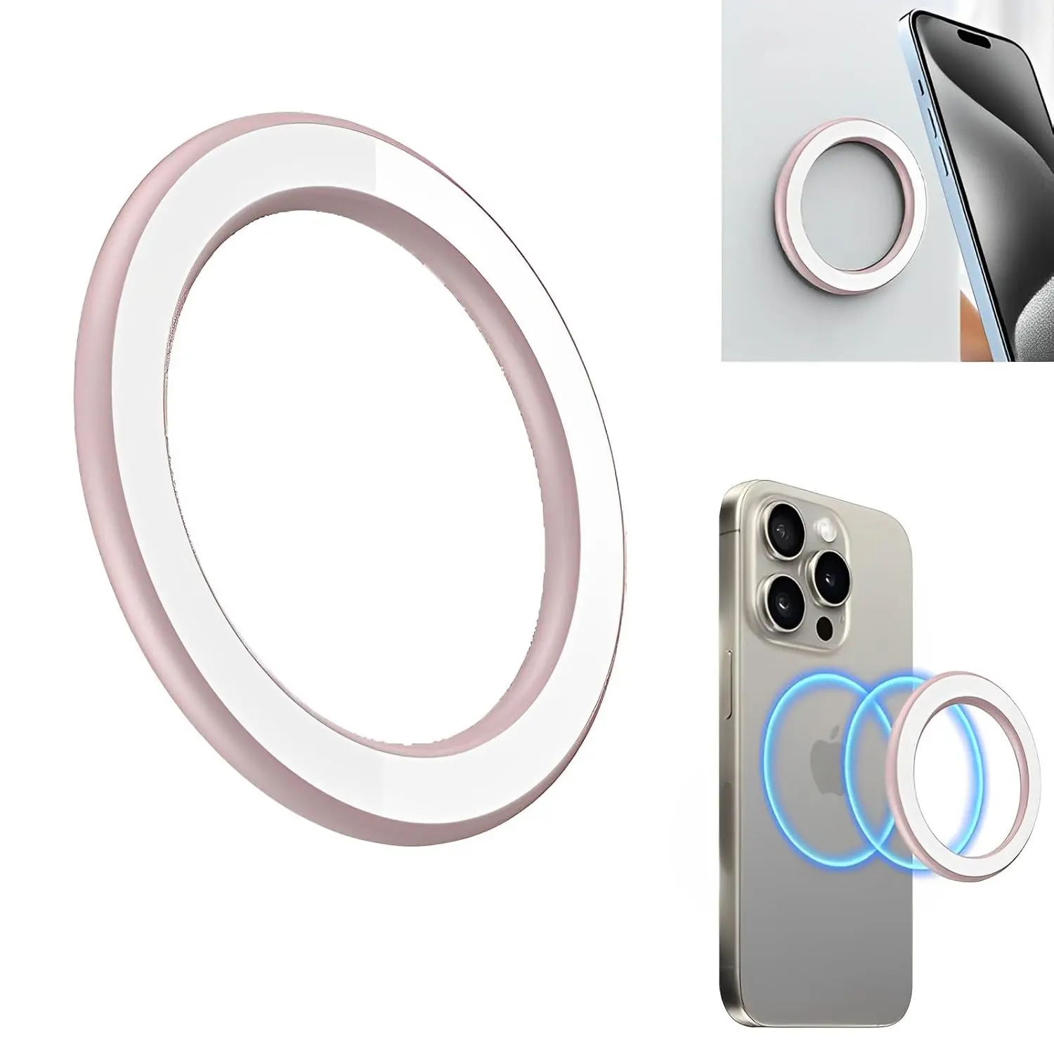 This red magnetic wall mount sticker securely holds an iPhone 12, 13, 14, 15, or 16, or a phone with a Magsafe compatible case, to any flat surface, freeing your hands.