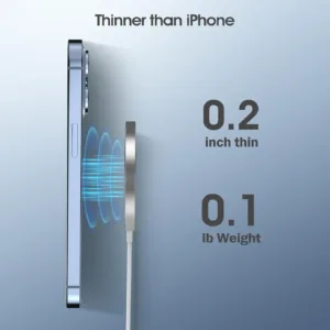 This image shows a 2-pack of black magnetic wireless chargers compatible with iPhone 14, 13, and 12 series, along with AirPods, featuring fast 15W charging and a USB/USB-C dual charging port.