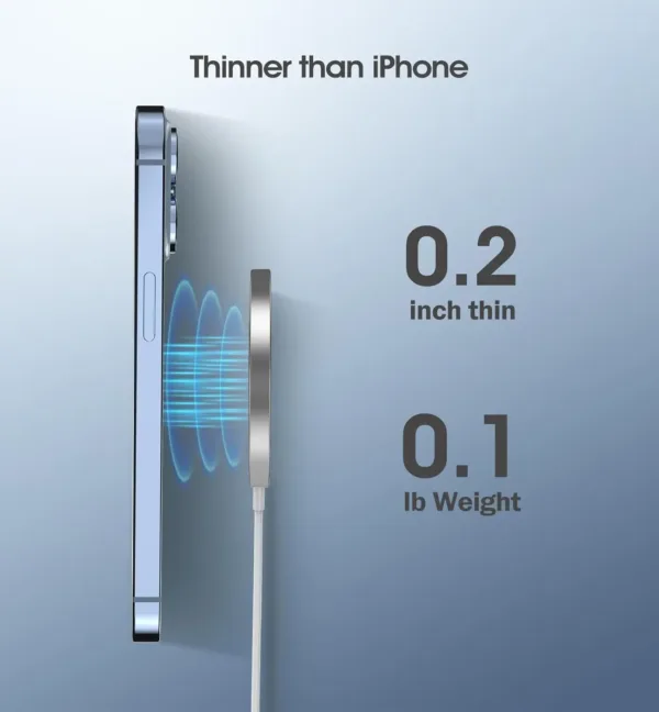 This image shows a 2-pack of black magnetic wireless chargers compatible with iPhone 14, 13, and 12 series, along with AirPods, featuring fast 15W charging and a USB/USB-C dual charging port.