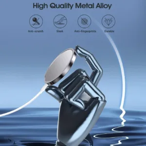 This image shows a 2-pack of black magnetic wireless chargers compatible with iPhone 14, 13, and 12 series, along with AirPods, featuring fast 15W charging and a USB/USB-C dual charging port.