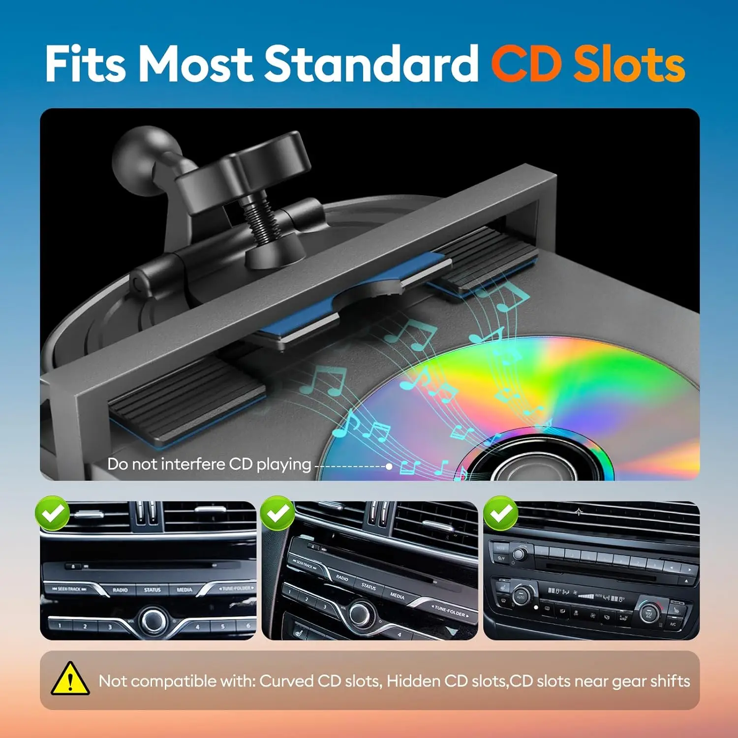 This MagSafe car mount charger securely holds an iPhone 16/15/14/13 and provides 15W fast wireless charging while conveniently attaching to a CD slot or dashboard using an included 3M adhesive pad.