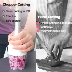 This is a manual food chopper that is perfect for quickly chopping vegetables, garlic, and other ingredients, making meal prep faster and easier.