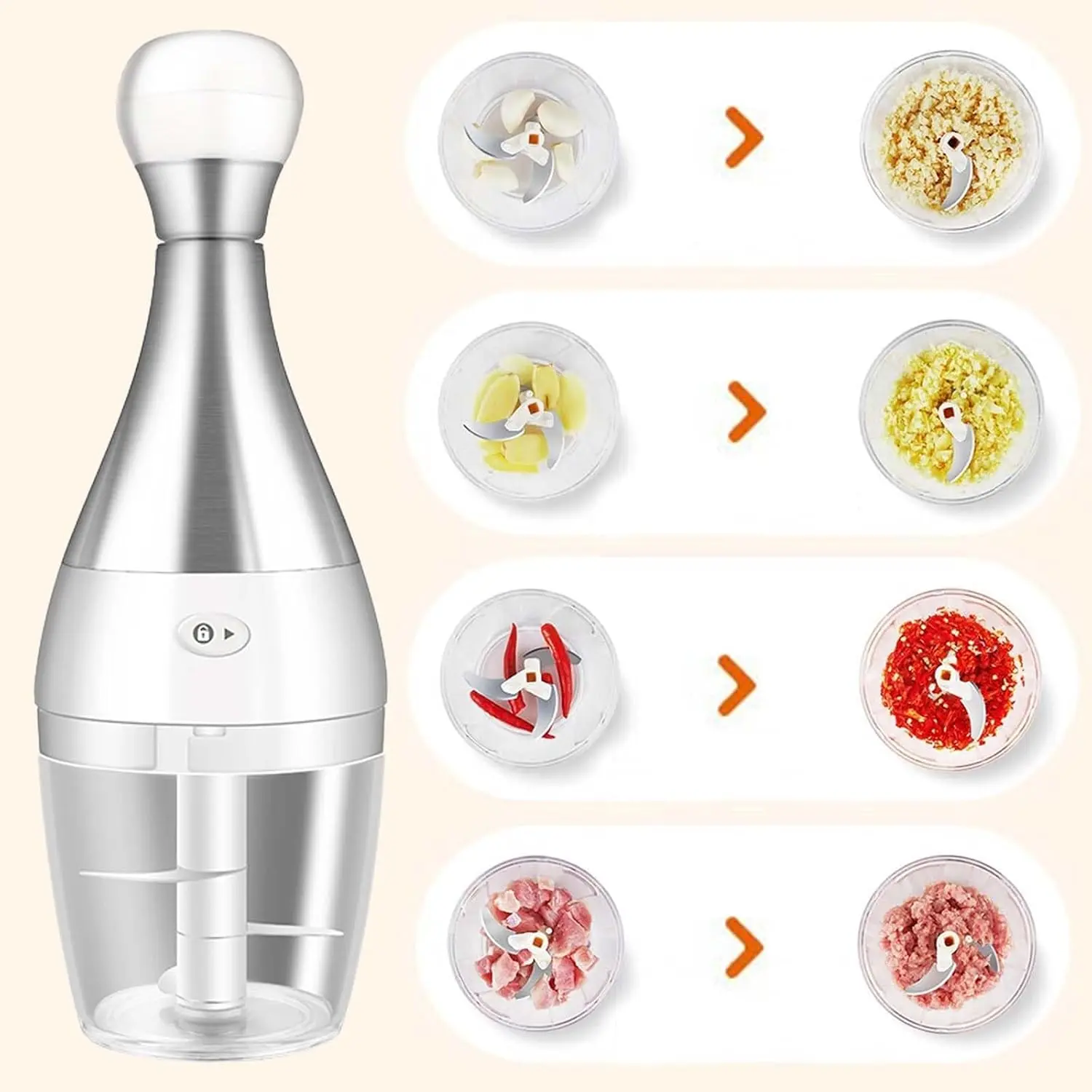 This is a manual food chopper that is perfect for quickly chopping vegetables, garlic, and other ingredients, making meal prep faster and easier.