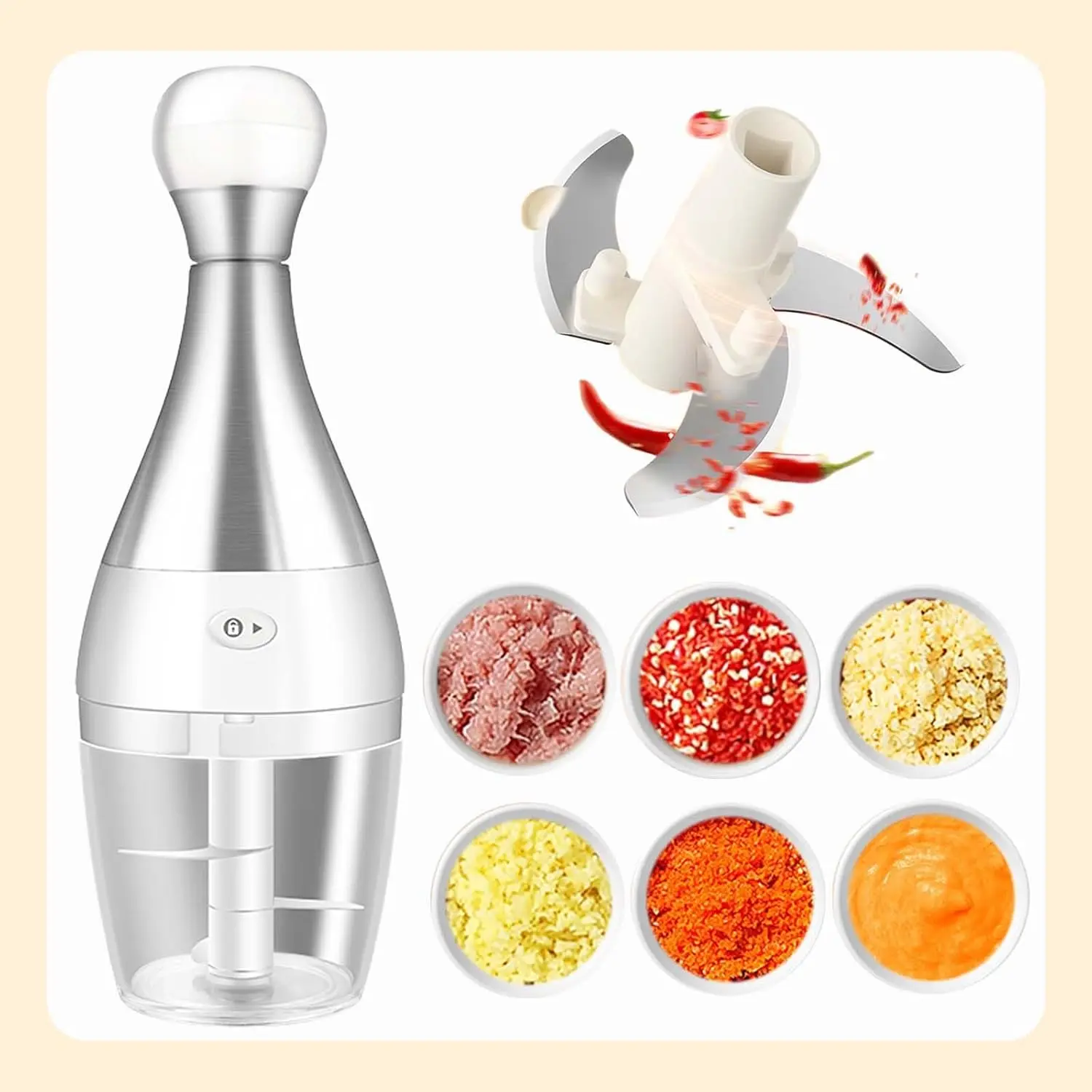 This is a manual food chopper that is perfect for quickly chopping vegetables, garlic, and other ingredients, making meal prep faster and easier.