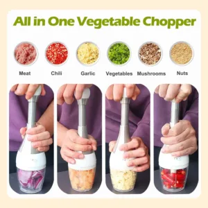 This is a manual food chopper that is perfect for quickly chopping vegetables, garlic, and other ingredients, making meal prep faster and easier.