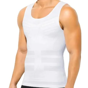 This men's slimming body shaper vest provides compression and tummy control, shaping the abdomen and back for a more sculpted physique under any clothing.