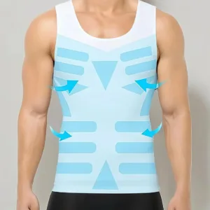 This men's slimming body shaper vest provides compression and tummy control, shaping the abdomen and back for a more sculpted physique under any clothing.