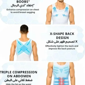 This men's slimming body shaper vest provides compression and tummy control, shaping the abdomen and back for a more sculpted physique under any clothing.