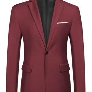 This men's casual slim fit blazer is crafted from a premium polyester blend, featuring a notched lapel, one-button closure, and multiple pockets, perfect for dressing up or down for any occasion.