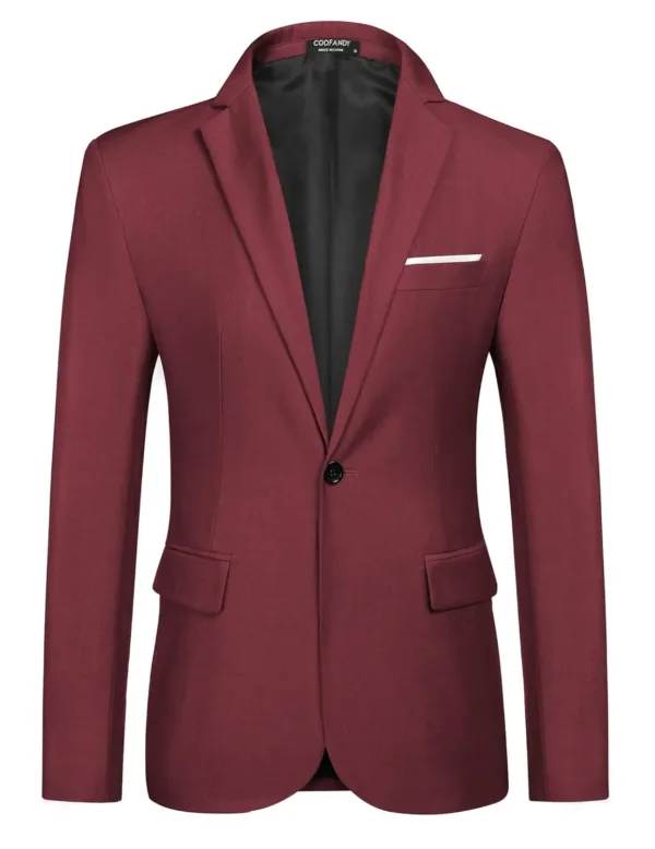 This men's casual slim fit blazer is crafted from a premium polyester blend, featuring a notched lapel, one-button closure, and multiple pockets, perfect for dressing up or down for any occasion.