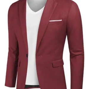This men's casual slim fit blazer is crafted from a premium polyester blend, featuring a notched lapel, one-button closure, and multiple pockets, perfect for dressing up or down for any occasion.