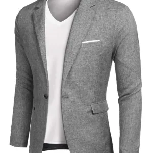 This men's casual slim fit blazer is crafted from a premium polyester blend, featuring a notched lapel, one-button closure, and multiple pockets, perfect for dressing up or down for any occasion.