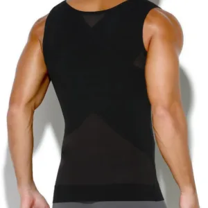 This men's compression shirt is a body shaper tank top designed to provide abdomen compression and improve posture, offering a sculpted appearance under clothing.