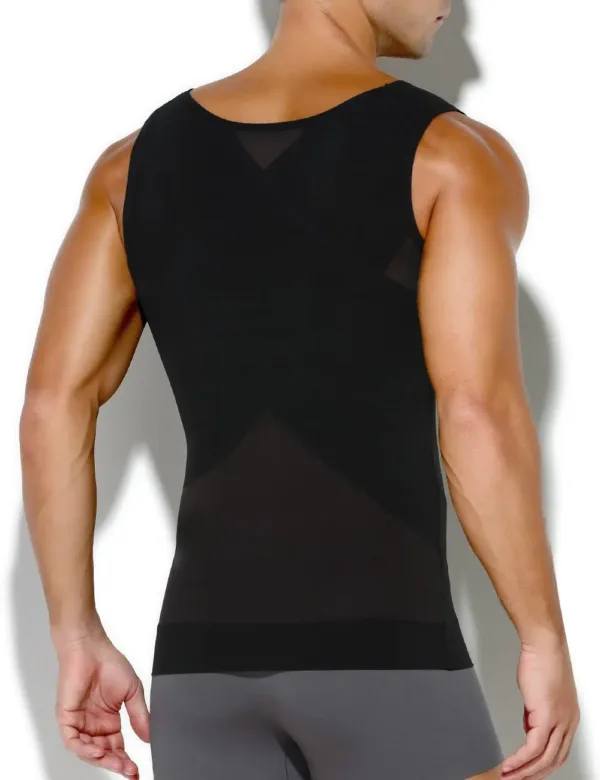 This men's compression shirt is a body shaper tank top designed to provide abdomen compression and improve posture, offering a sculpted appearance under clothing.