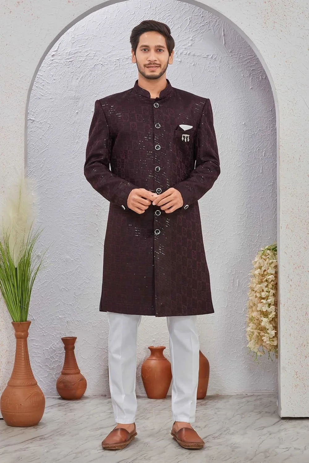 mens jacquard sherwani set 2