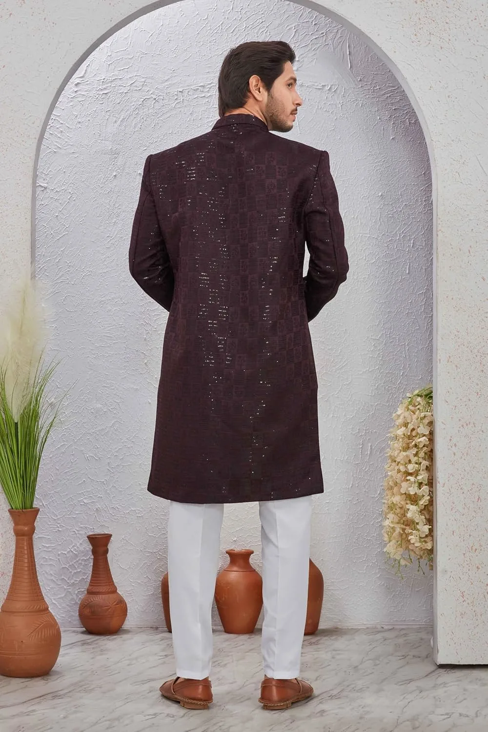 mens jacquard sherwani set 3
