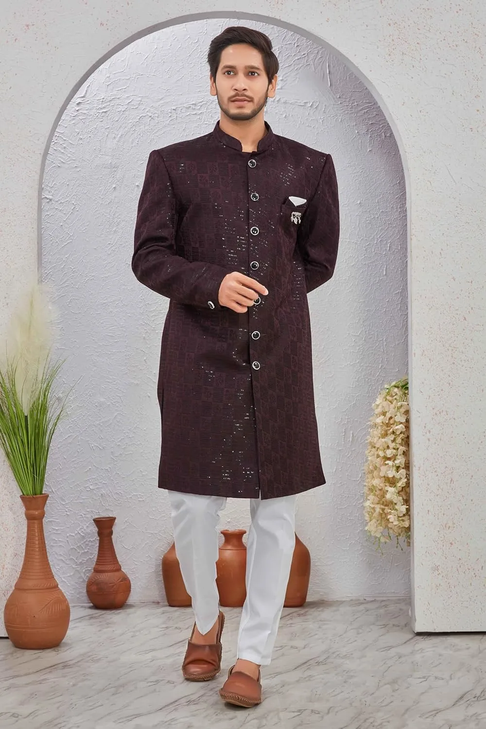 mens jacquard sherwani set 4