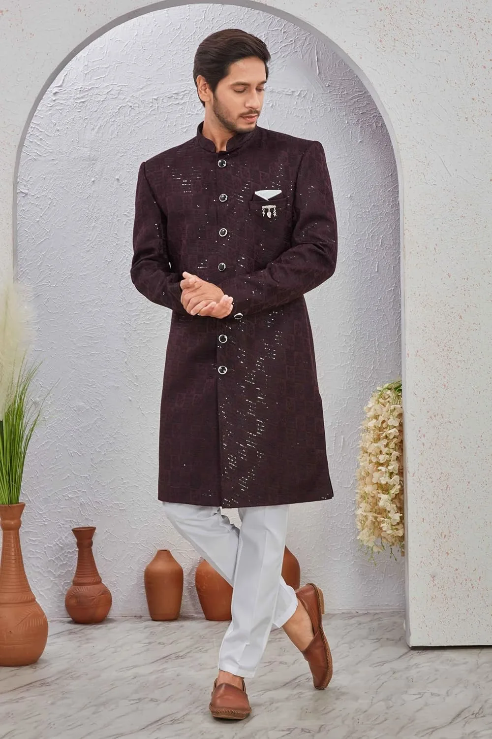 mens jacquard sherwani set 5