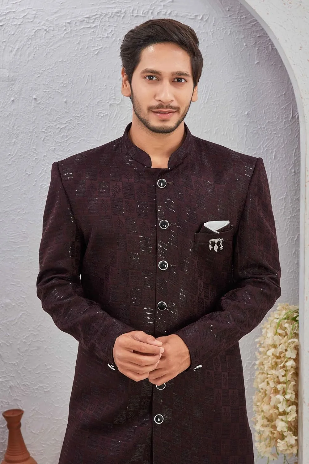 mens jacquard sherwani set 7