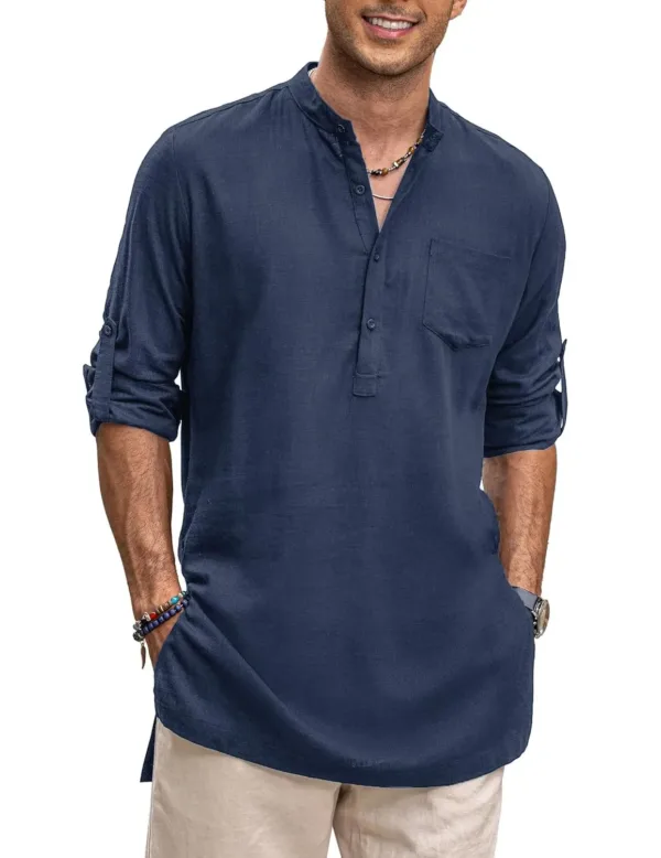 mens linen henley shirt 1