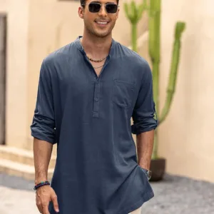 mens linen henley shirt 2