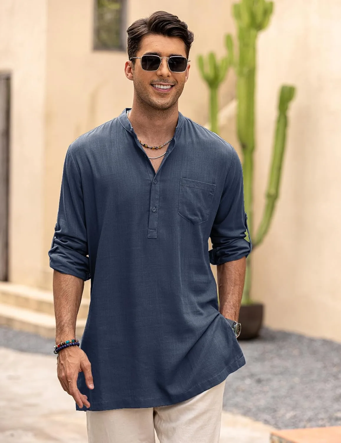 mens linen henley shirt 2