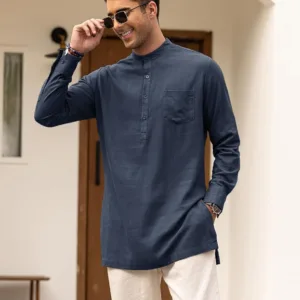 mens linen henley shirt 3