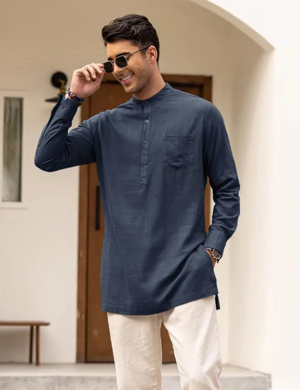 mens linen henley shirt 3