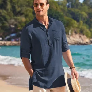 mens linen henley shirt 4