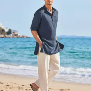 mens linen henley shirt 7