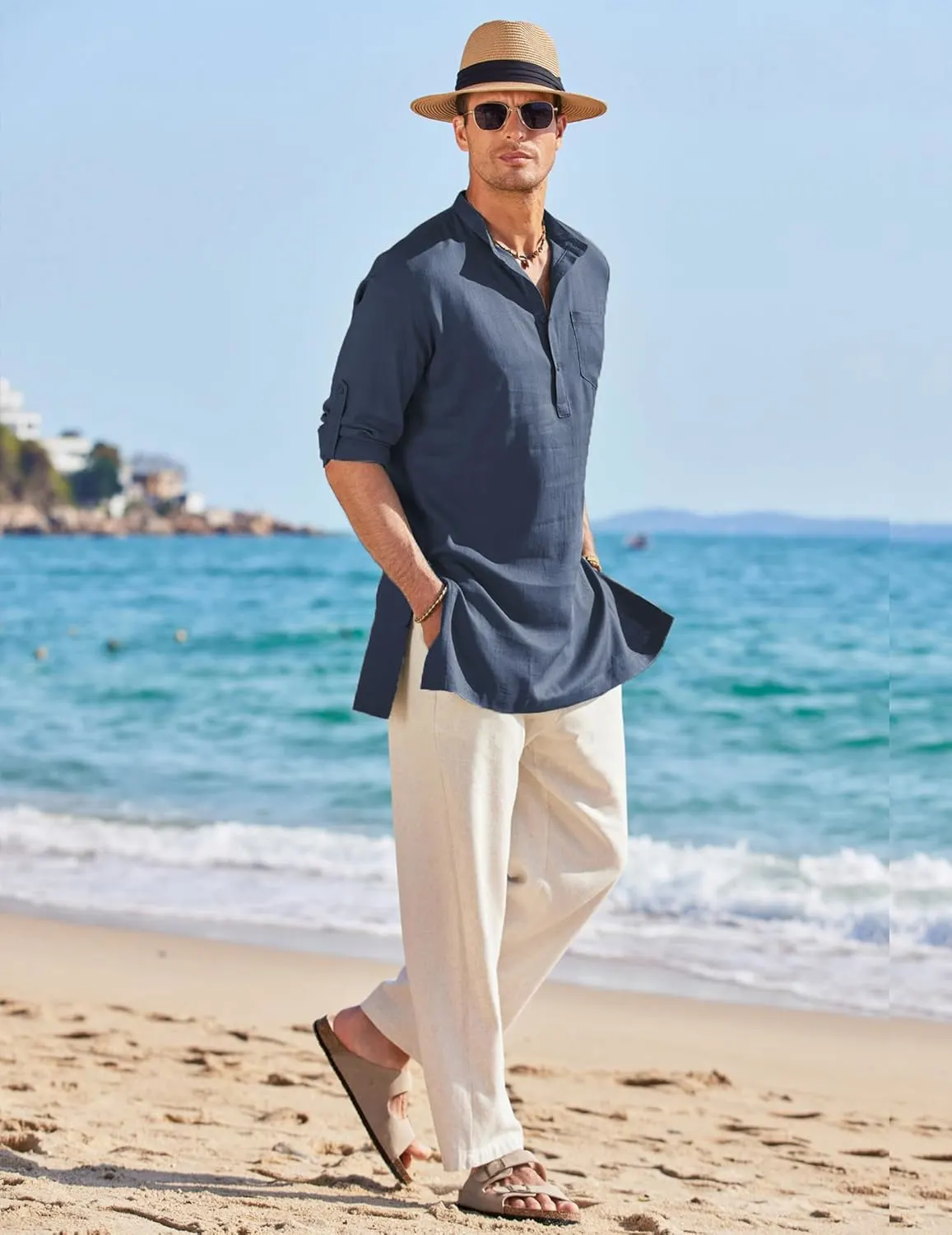 mens linen henley shirt 7