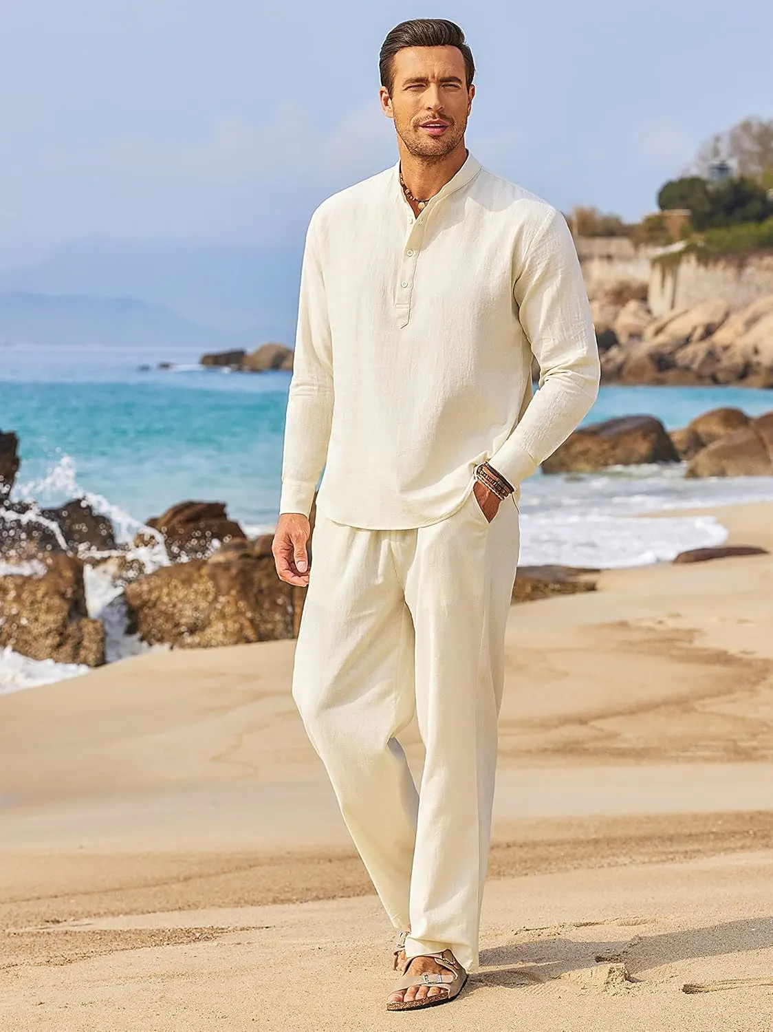 mens linen set beach 7