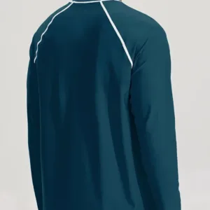 This men's long-sleeve rash guard swim shirt offers UPF 50+ sun protection, quick-drying fabric, and a comfortable, loose fit for swimming and outdoor activities.