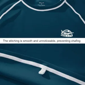 This men's long-sleeve rash guard swim shirt offers UPF 50+ sun protection, quick-drying fabric, and a comfortable, loose fit for swimming and outdoor activities.