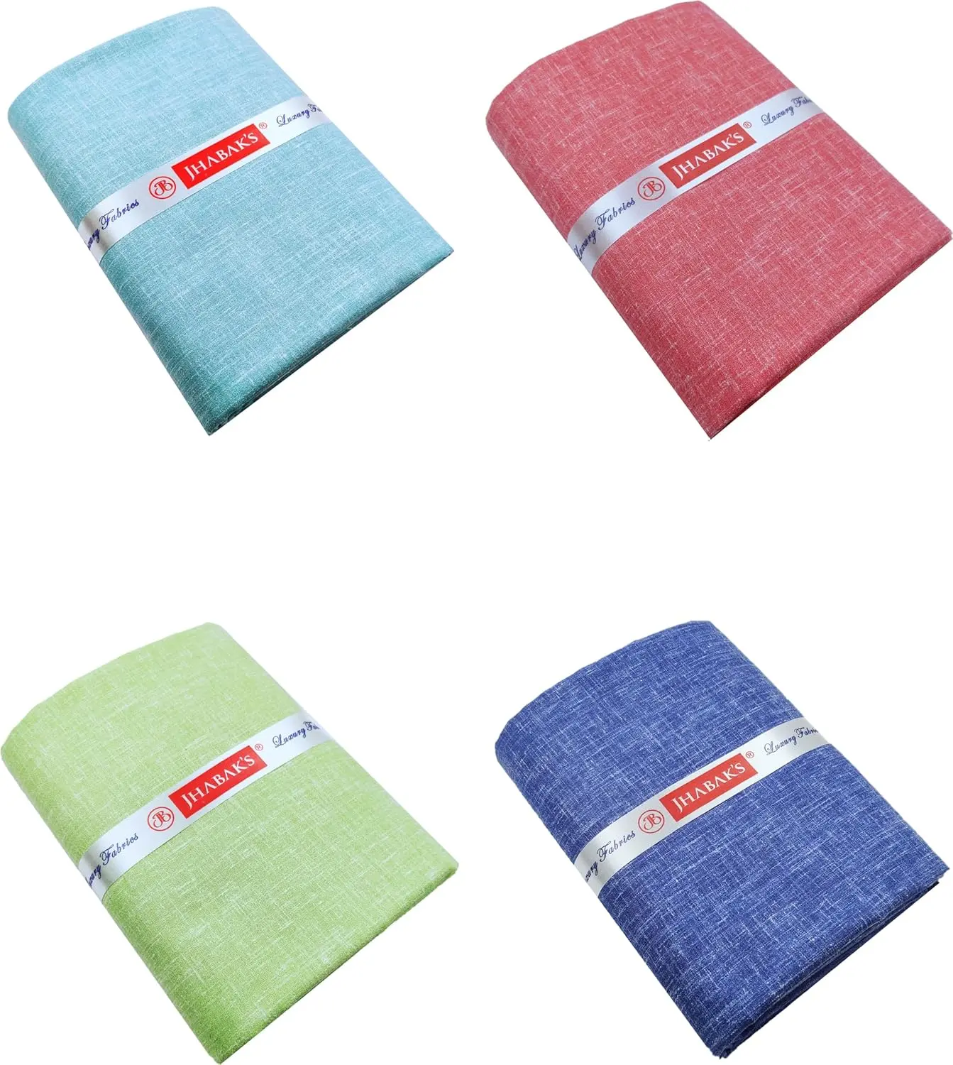 This is a pack of four premium unstitched shirt fabric pieces made from a comfortable and durable cotton linen blend, perfect for tailoring shirts or kurtas for men.