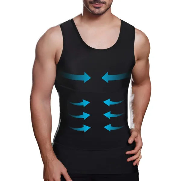This men's slimming compression shirt is designed to reshape the chest and abdomen, reduce the appearance of gynecomastia and beer belly, and provide a slimming look under any clothing.