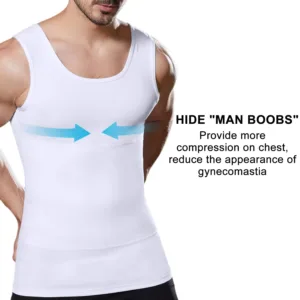 This men's slimming compression shirt reshapes the chest, waist, and tummy while remaining comfortable and breathable under any clothing.