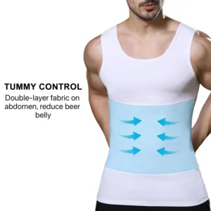 This men's slimming compression shirt reshapes the chest, waist, and tummy while remaining comfortable and breathable under any clothing.