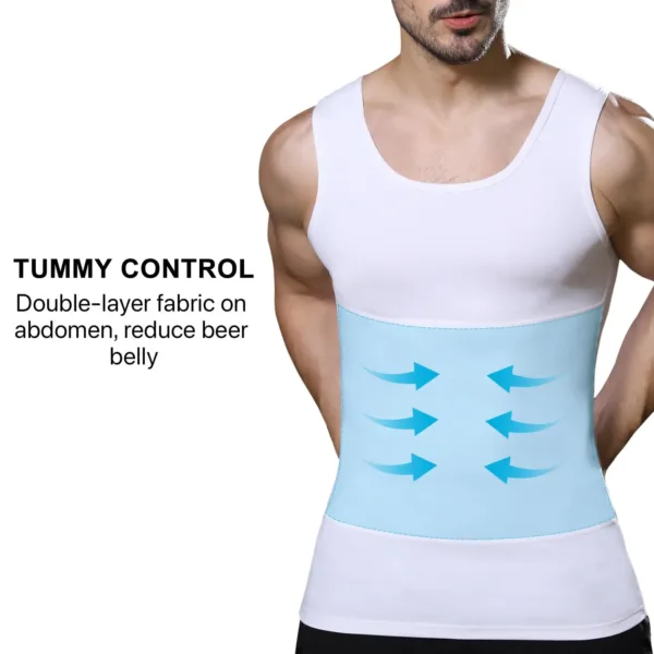 This men's slimming compression shirt reshapes the chest, waist, and tummy while remaining comfortable and breathable under any clothing.