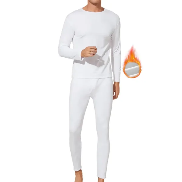 This men's thermal underwear set provides warmth and flexibility for winter activities, featuring a crew neck top and tight-fitting pants with moisture-wicking properties and a comfortable elastic waistband, perfect for skiing, snowboarding, and other outdoor sports.