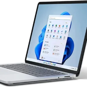 A silver Microsoft Surface Laptop Studio with an Intel i5 processor, 16GB of RAM, and 256GB of storage is displayed.