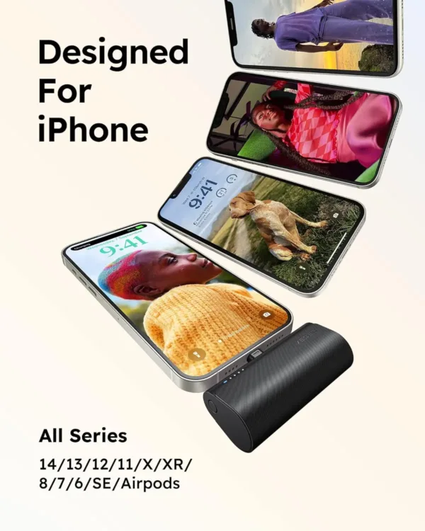 This is a black VEGER mini portable charger and power bank with a USB-C output for fast charging Android phones like Samsung Galaxy S22, S21, S20, S10, S9, Pixel, Moto, LG, and Oculus Quest.