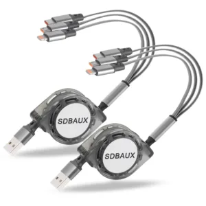 This SDBAUX 3 in 1 retractable multi USB charger cable with Phone Type-C and Micro USB connectors allows you to charge multiple devices simultaneously using a 5V/2A-3A USB power adapter.