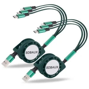 This SDBAUX 3 in 1 retractable multi USB charger cable with Phone Type-C and Micro USB connectors allows you to charge multiple devices simultaneously using a 5V/2A-3A USB power adapter.